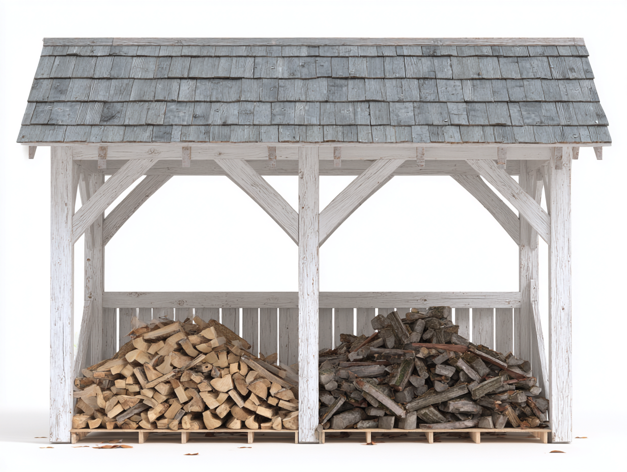 Portalegna in legno 230x70x185 cm - Bianco - Per uso esterno - Design rustico-Vasolloft