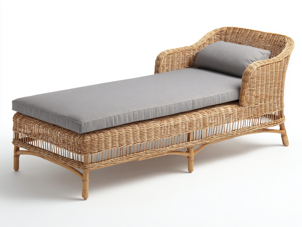 Lettino prendisole in rattan sintetico intrecciato 198x72x80 cm - Naturale-Grigio - Per giardino e terrazza - Design elegante-Vasolloft