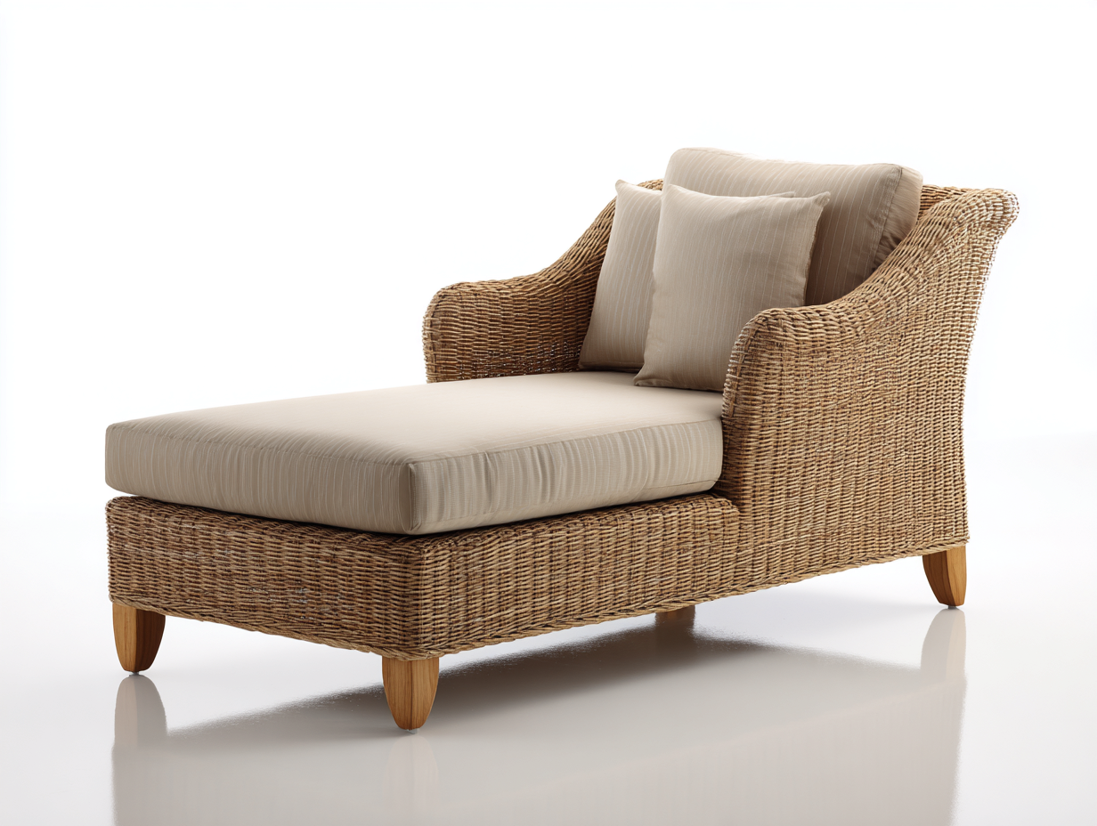 Lettino prendisole in rattan sintetico intrecciato 186x79x85 cm - naturale-beige - design curvo per giardino e terrazza-Vasolloft