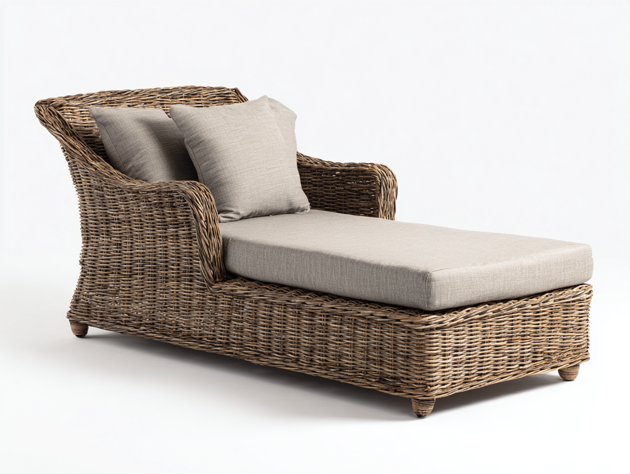 Lettino prendisole in rattan sintetico intrecciato 188x70x78 cm - Naturale-Grigio - Per giardino e terrazza-Vasolloft