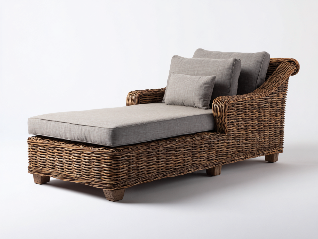 Lettino prendisole in rattan intrecciato 197x78x83 cm - naturale-grigio - design avvolgente per giardino e terrazza-Vasolloft
