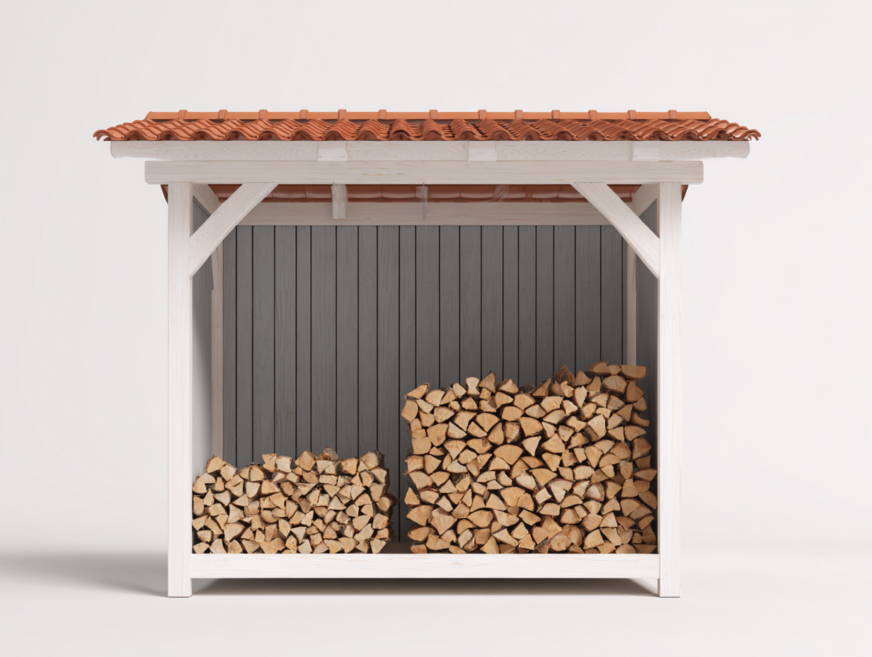 Portalegna in legno con tetto a falda 205x76x170 cm - bianco - design coperto per giardino e terrazza-Vasolloft