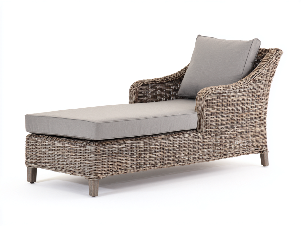 Lettino prendisole in rattan sintetico intrecciato 190x76x82 cm - naturale-grigio - design lounge per giardino e terrazza-Vasolloft