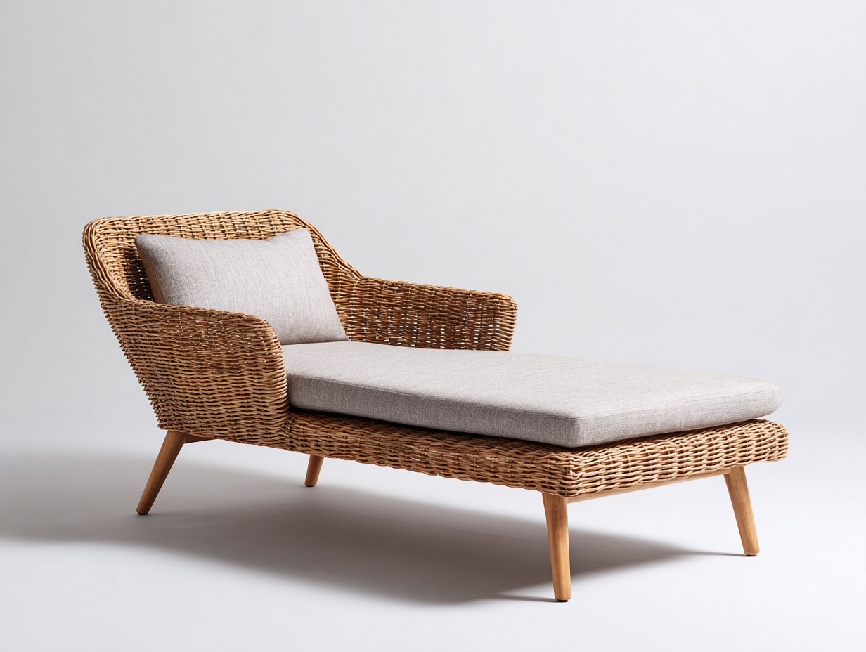 Lettino prendisole in rattan intrecciato 199x73x79 cm - naturale-grigio chiaro - design inclinato per giardino e terrazza-Vasolloft