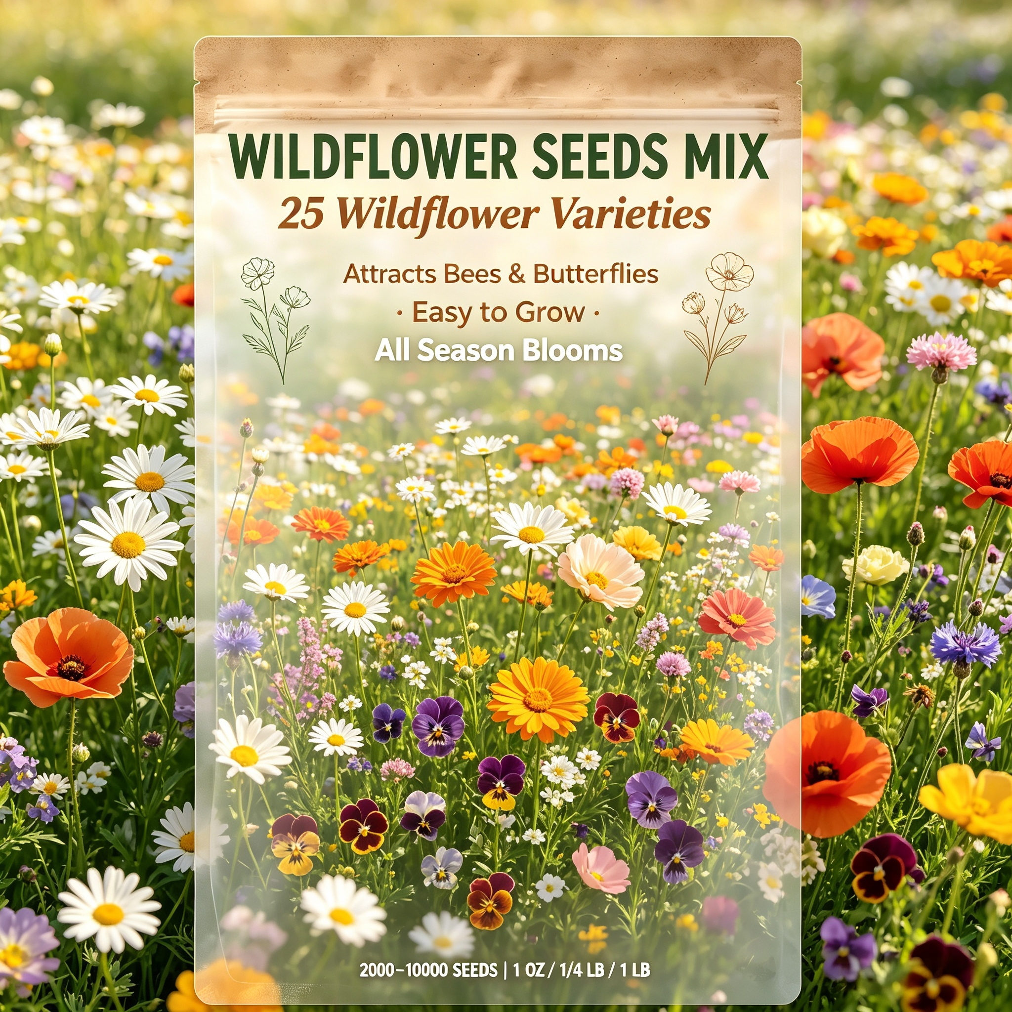 25 types of wildflower seeds (flowering in all seasons)