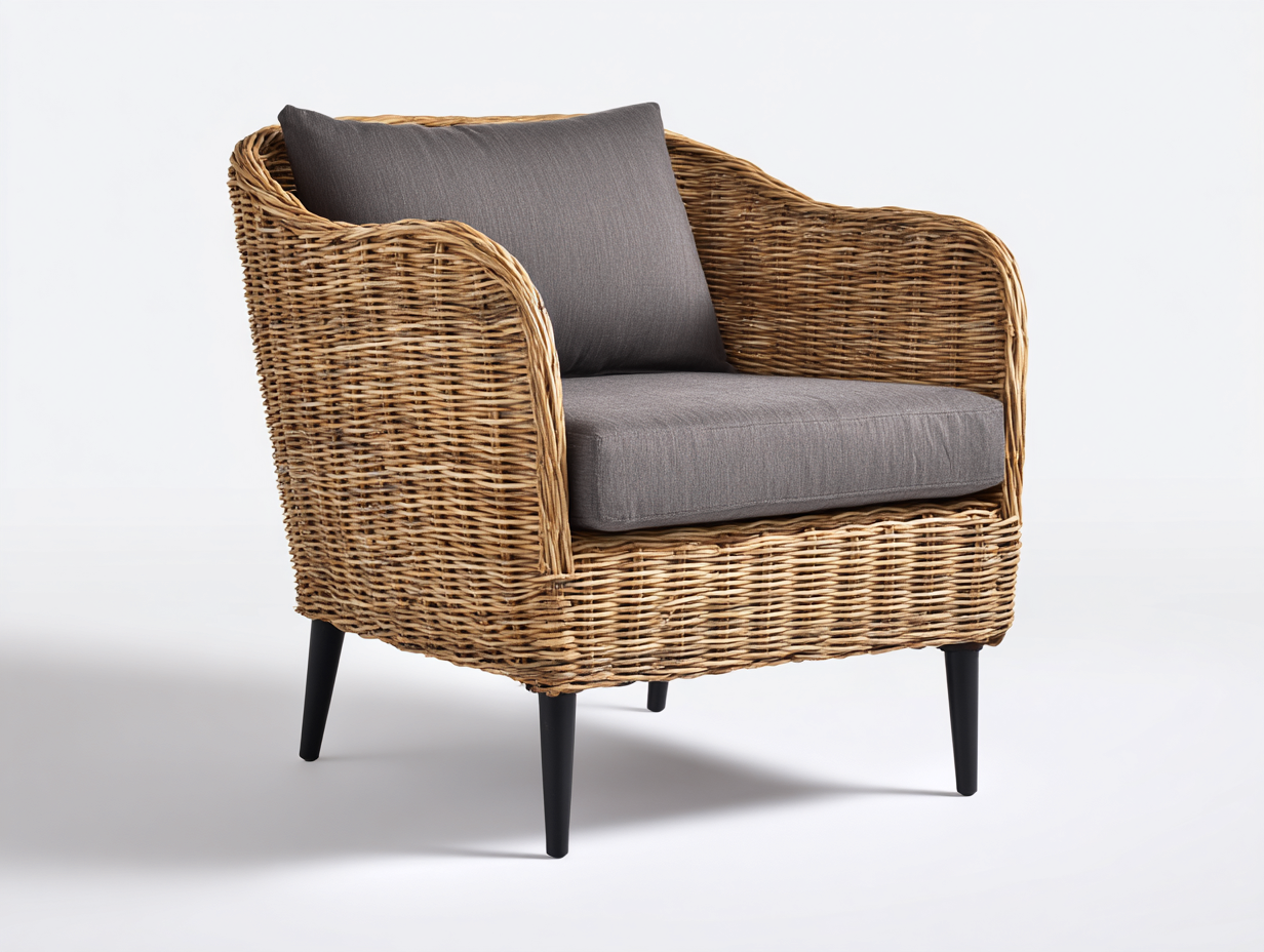 Polyrattan Gartensessel - Polyrattan-Stoff-Metall - 82x76x82 cm - Braun-Grau-Schwarz - Modern-Donoastudio