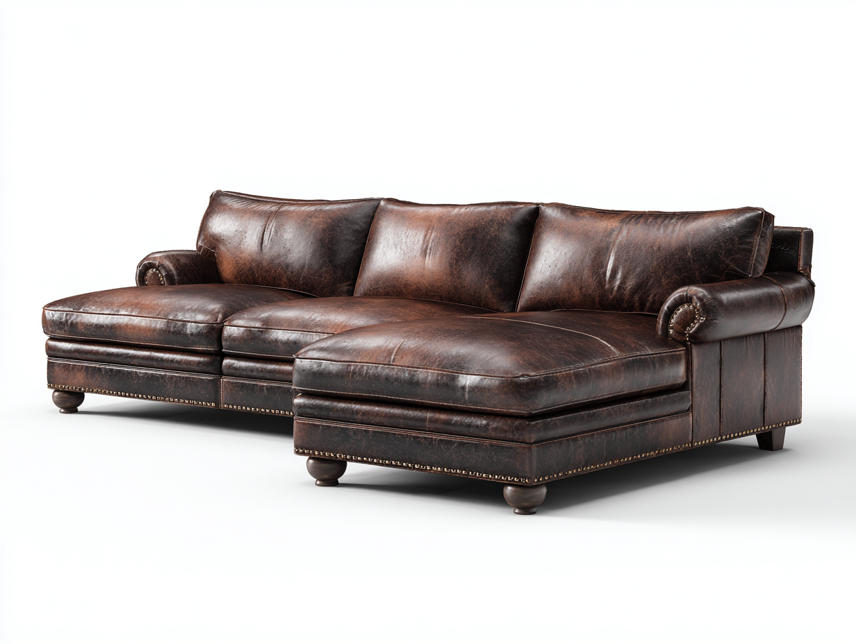 Ecksofa - Leder - 305x182x78 cm - Dunkelbraun - Vintage Design-Donoastudio