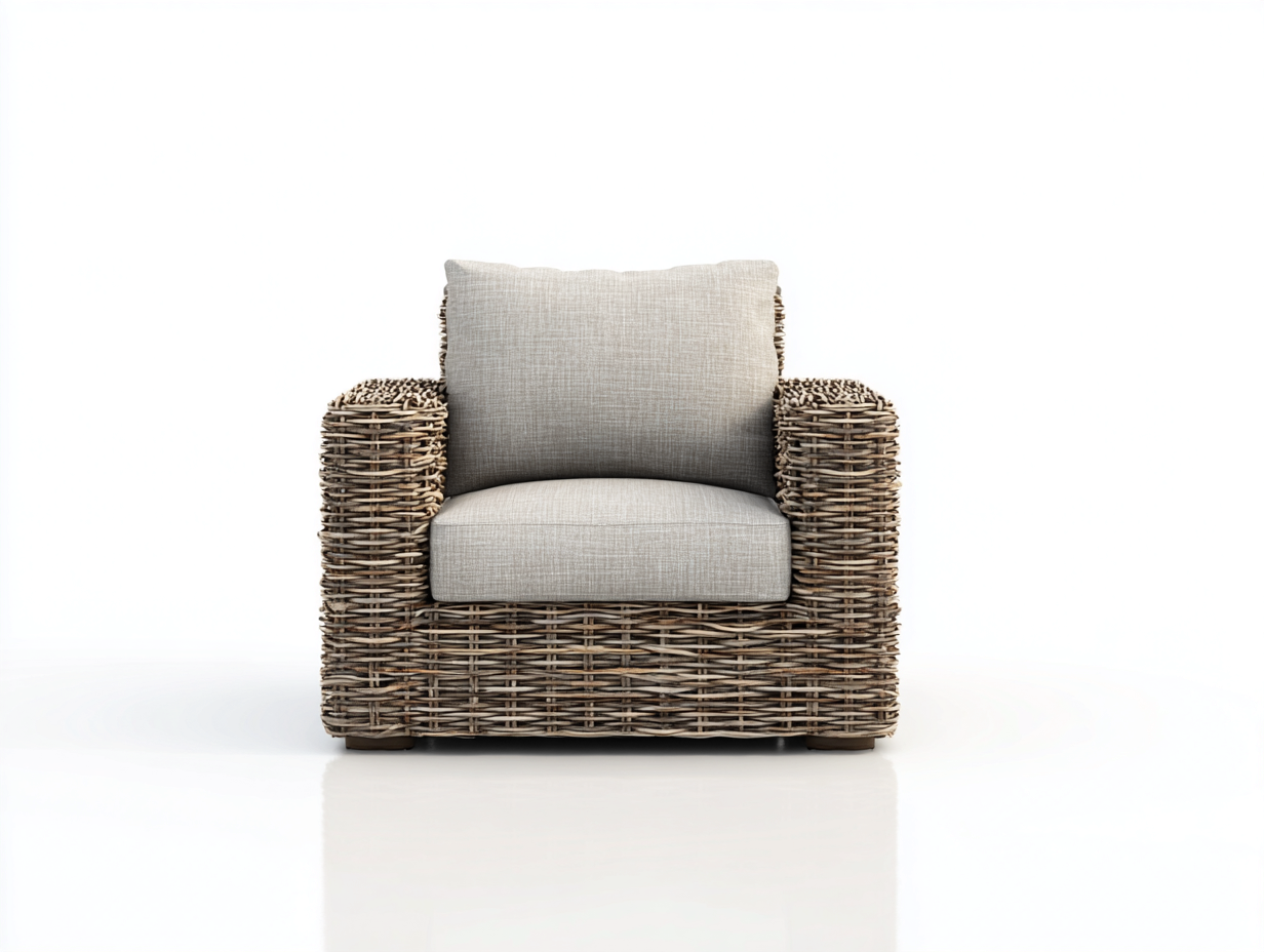 Polyrattan Gartensessel - Polyrattan-Stoff-Holz - 92x82x74 cm - Braun-Beige - Modern-Donoastudio