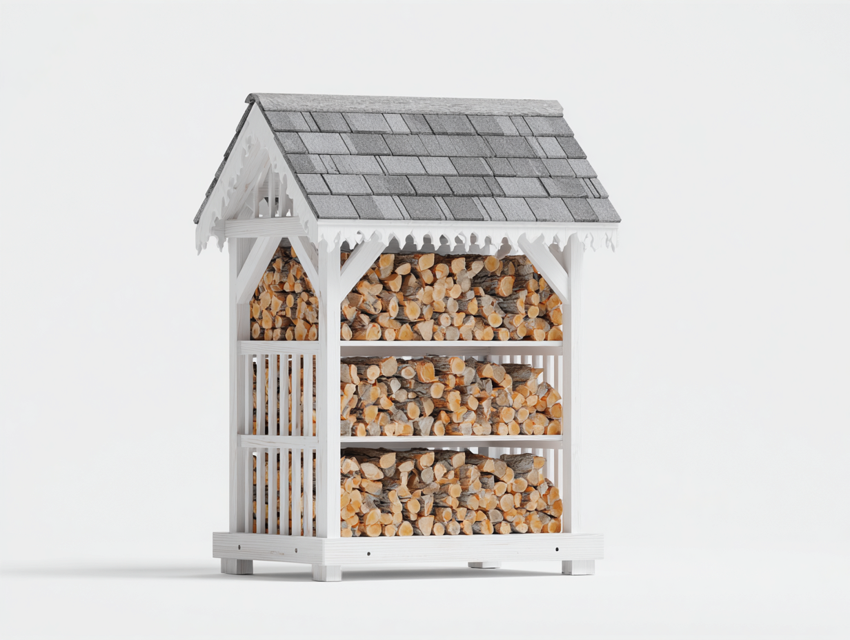 Kaminholzregal - Holz - 126x48x156 cm - Weiß-Grau - Landhausstil-Donoastudio