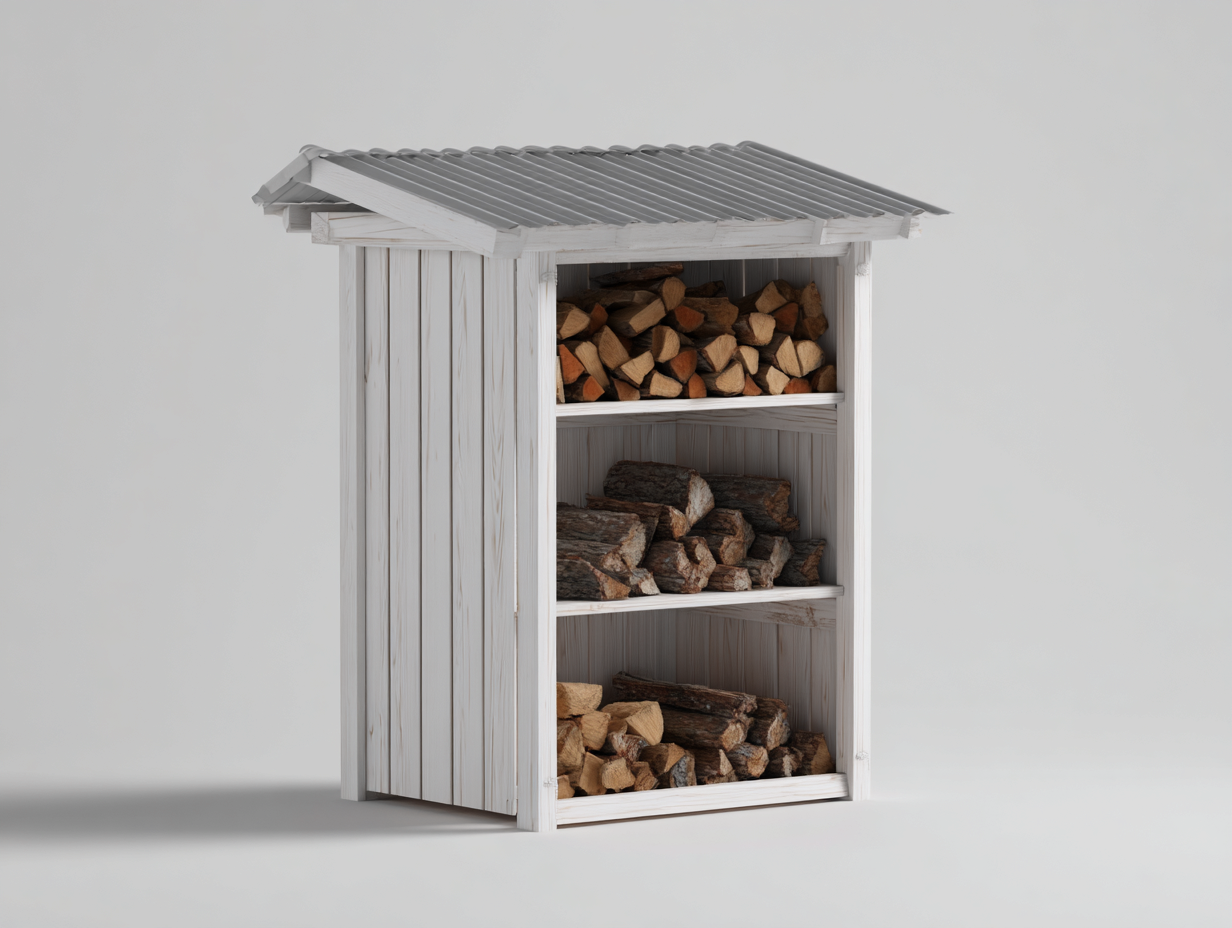 Kaminholzregal - Holz - 112x52x146 cm - Weiß-Grau - Rustikaler Stil-Donoastudio