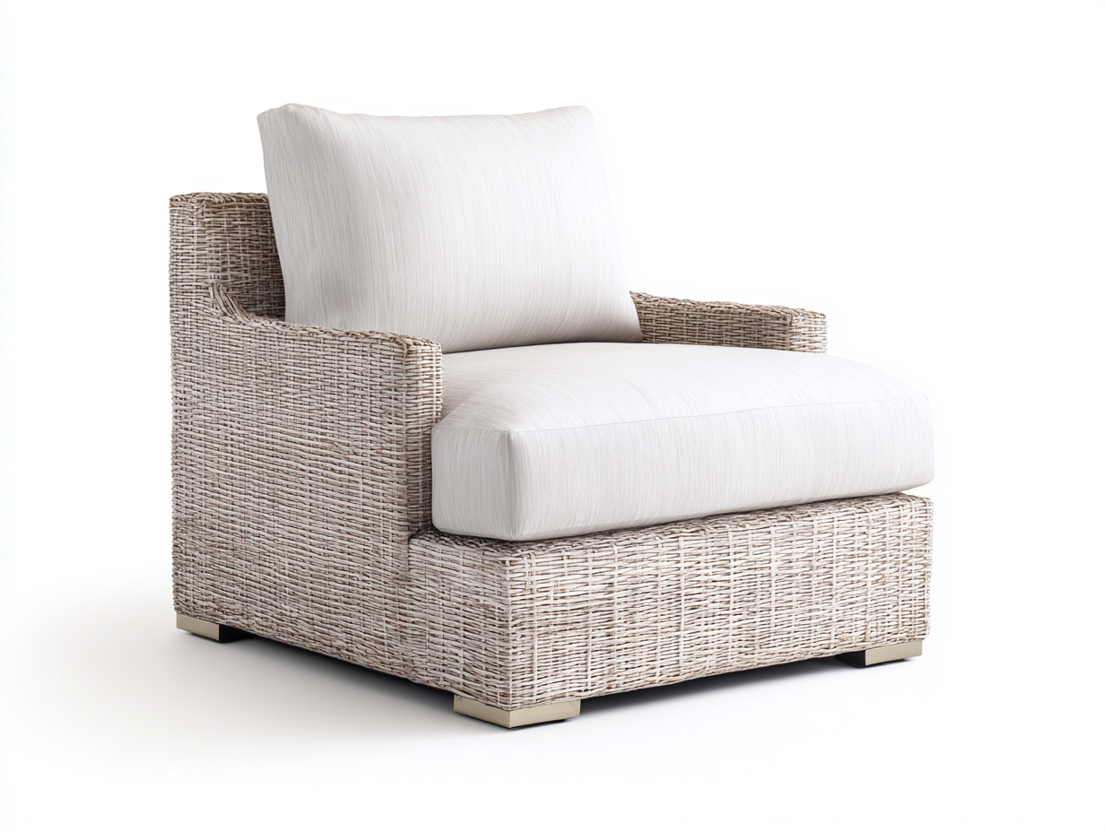 Polyrattan Gartensessel - Polyrattan-Stoff-Metall - 104x92x80 cm - Beige-Weiß - Modern-Donoastudio