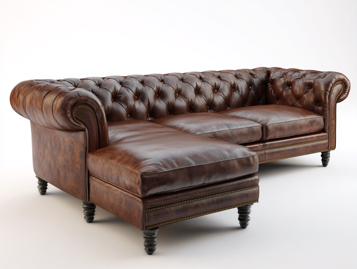 Ecksofa - Leder - 300x175x82 cm - Braun - Chesterfield Design-Donoastudio