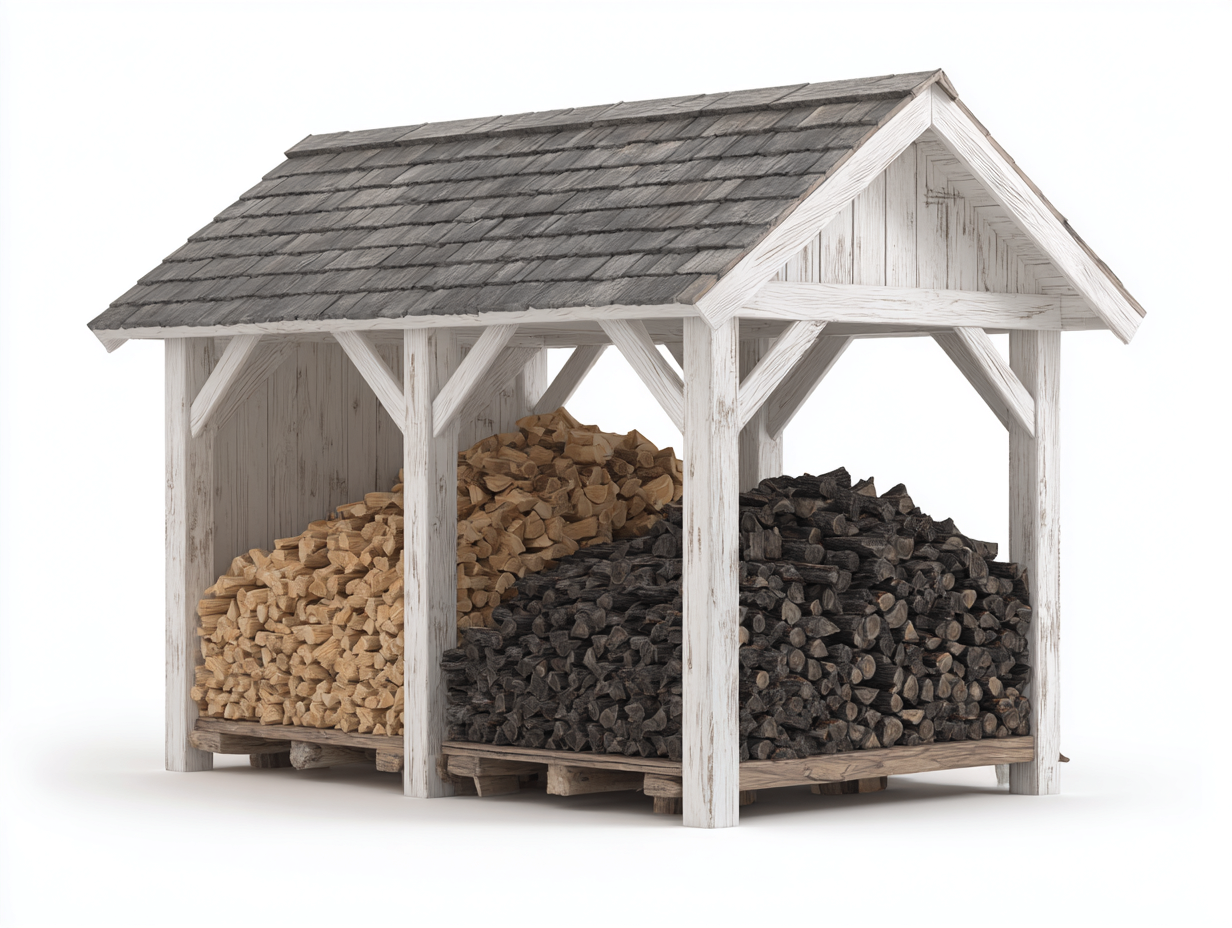 Kaminholzregal - Holz - 224x78x166 cm - Weiß-Grau-Natur - Landhausstil-Donoastudio