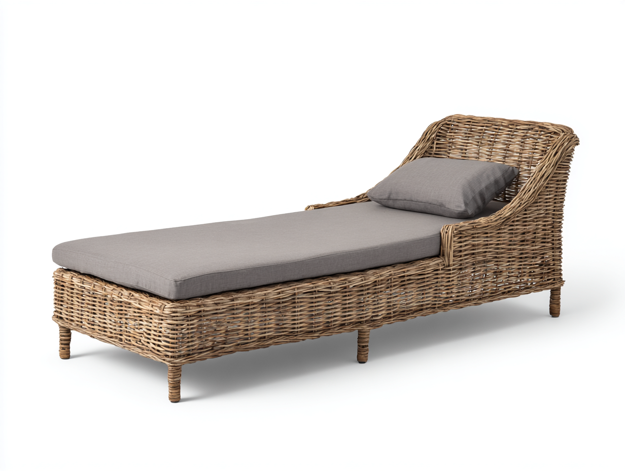 Sonnenliege-Rattan-Stoff-Holz-184x70x83 cm-Naturbraun-Grau-rustikal-Donoastudio