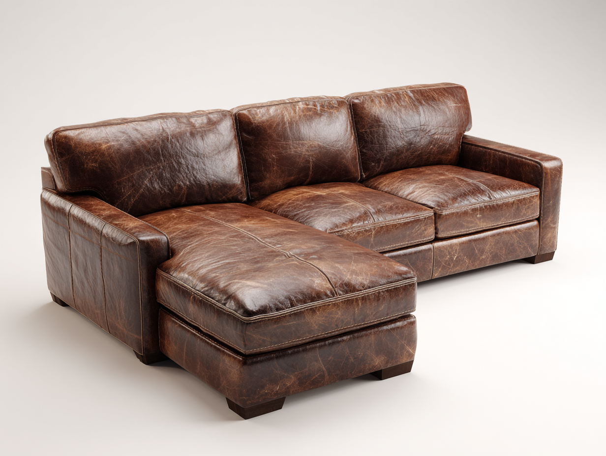 Ecksofa - Leder - 298x176x79 cm - Braun - Vintage Design-Donoastudio