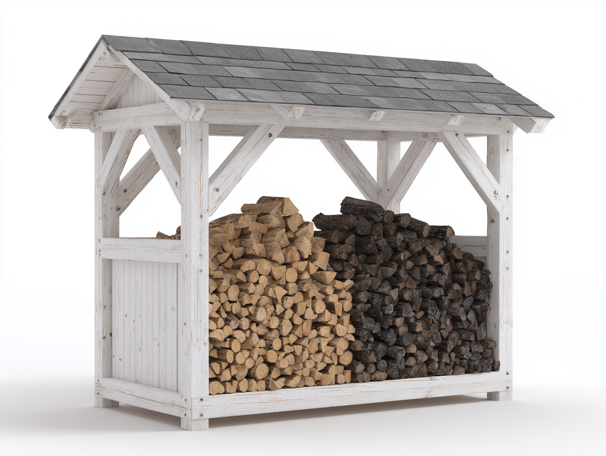 Kaminholzregal - Holz - 202x68x154 cm - Weiß-Grau - Landhausstil-Donoastudio