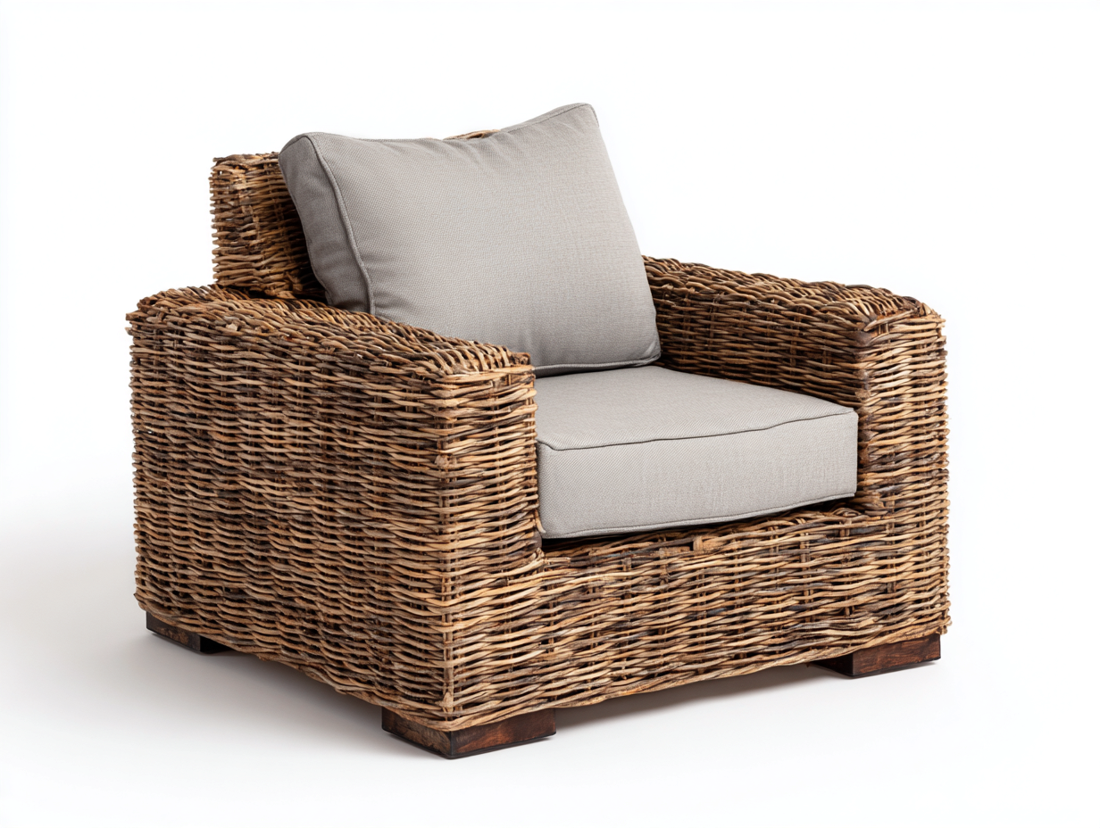 Polyrattan Gartensessel - Polyrattan-Stoff-Holz - 106x90x76 cm - Braun-Beige - Modern-Donoastudio