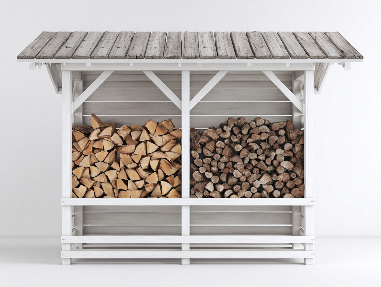 Kaminholzregal - Holz - 168x54x128 cm - Weiß-Grau - Landhausstil-Donoastudio
