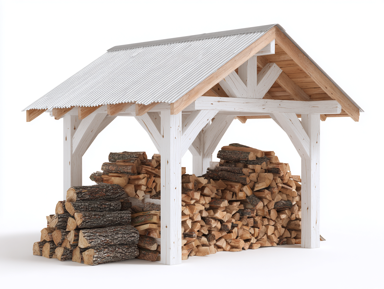 Kaminholzregal - Holz - 216x82x168 cm - Weiß-Natur-Grau - Landhausstil-Donoastudio