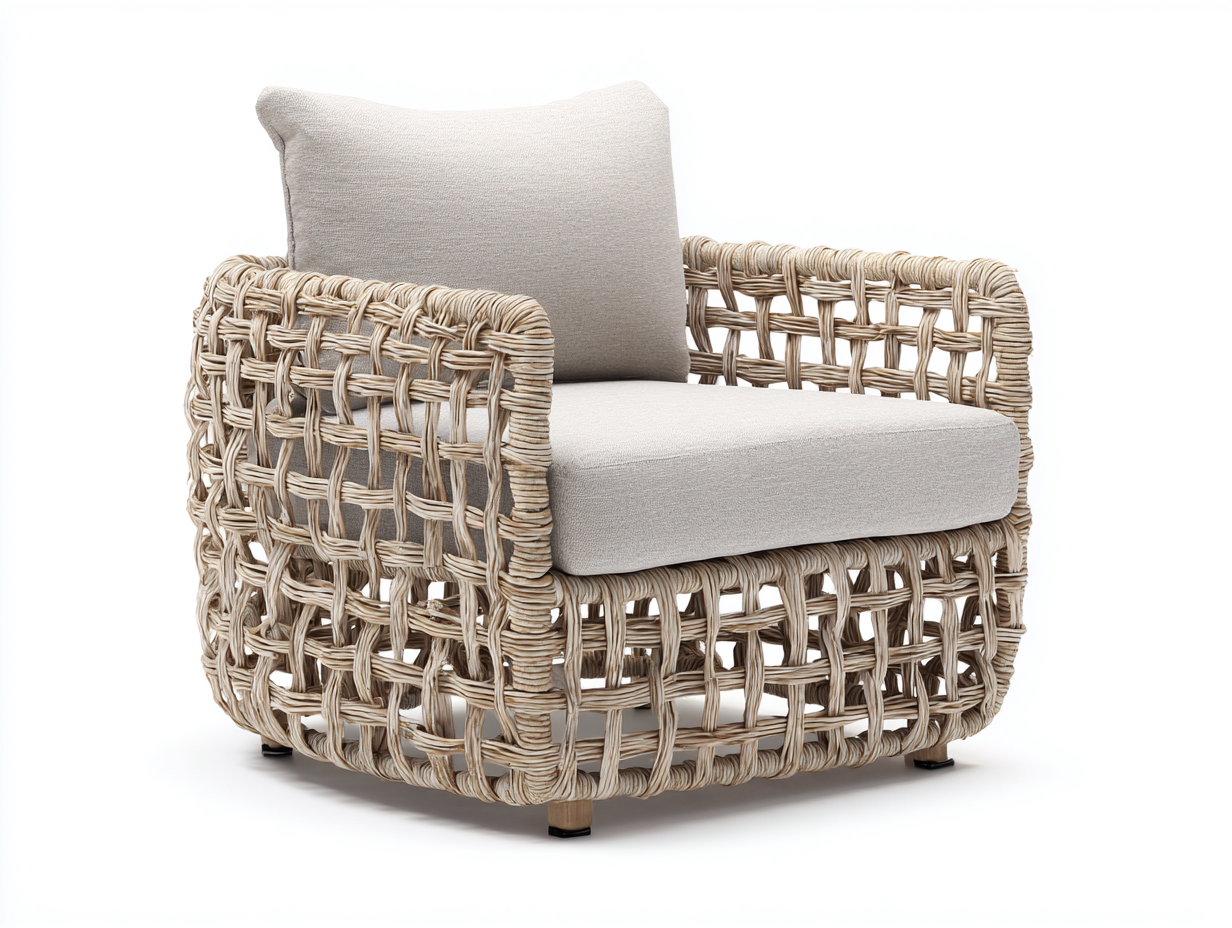 Polyrattan Gartensessel - Polyrattan-Stoff-Holz - 94x84x76 cm - Beige - Modern-Donoastudio