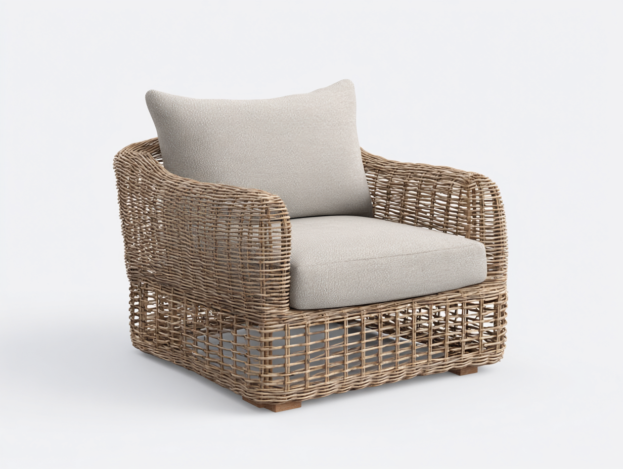 Polyrattan Gartensessel - Polyrattan-Stoff-Holz - 96x90x72 cm - Braun-Beige - Modern-Donoastudio