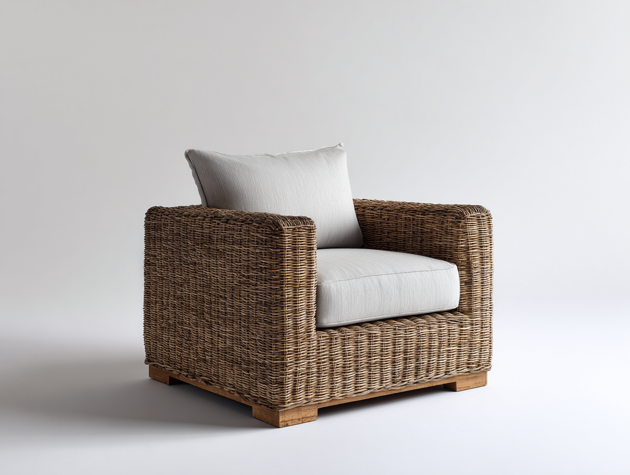 Polyrattan Gartensessel - Polyrattan-Stoff-Holz - 102x88x79 cm - Braun-Beige - Modern-Donoastudio