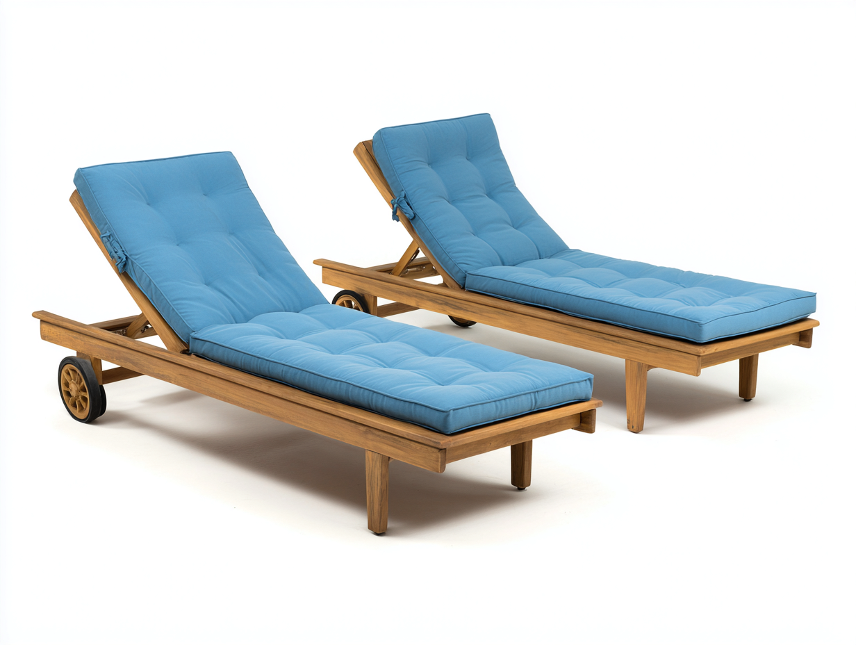 Bains de soleil - teck - tissu - 201x70x87 cm - naturel-bleu - style contemporain-Madorvahome