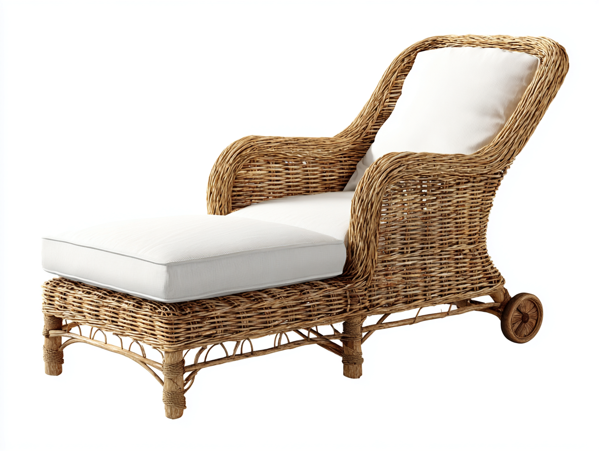 Bain de soleil - rotin - tissu - 182x76x90 cm - naturel-blanc cassé - style campagne chic-Madorvahome