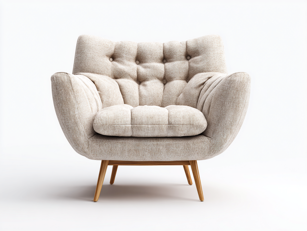 Fauteuil - tissu-bois - 96x83x88 cm - beige-bois naturel - capitonné moderne-Madorvahome