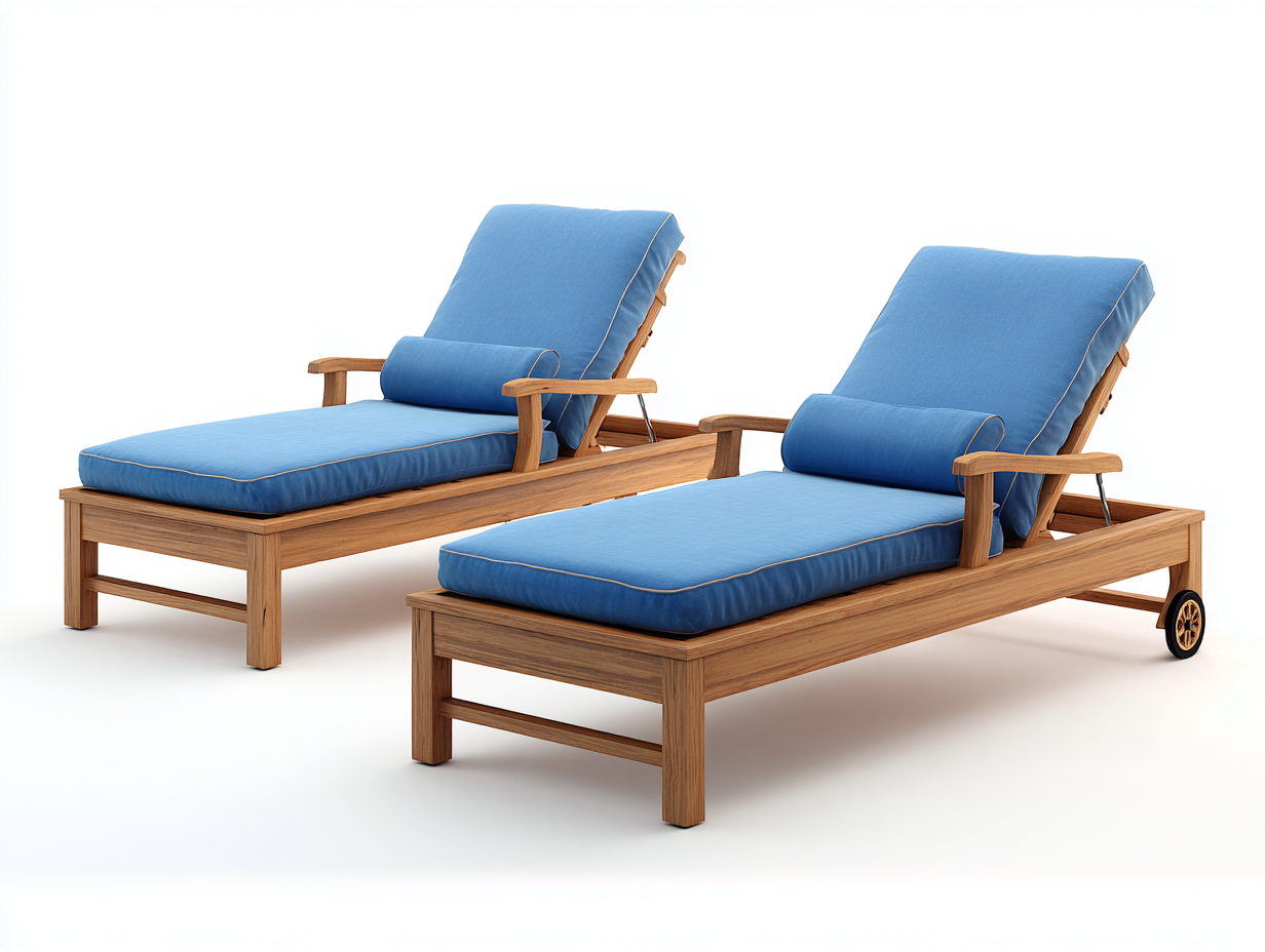 Bains de soleil - bois - tissu - 200x72x90 cm - naturel-bleu - style contemporain-Madorvahome