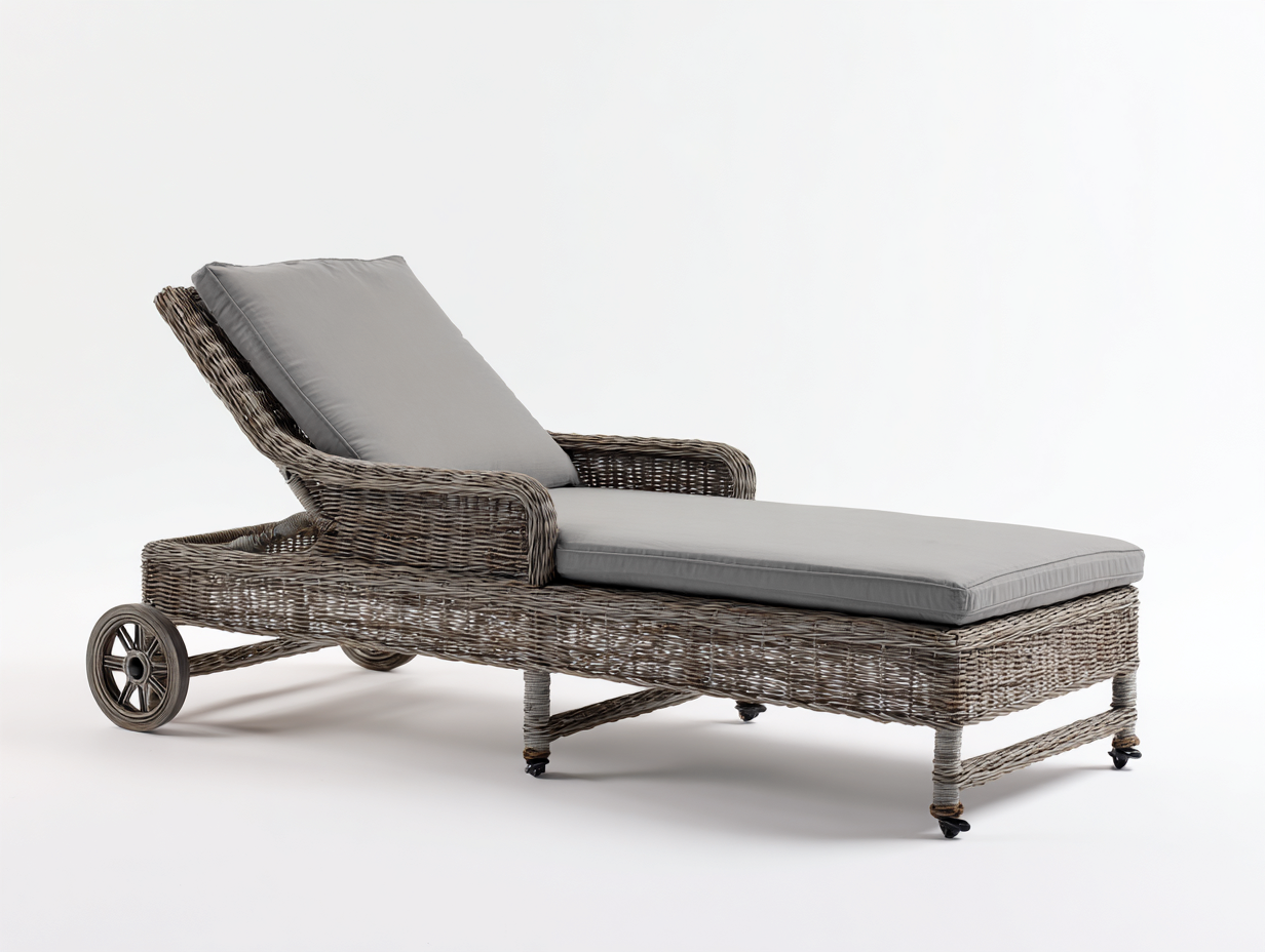 Bain de soleil - rotin - tissu - 205x78x88 cm - gris naturel-gris - style contemporain-Madorvahome