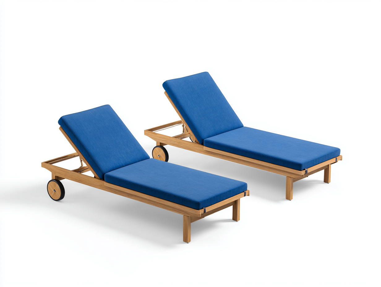 Bains de soleil - bois - tissu - 195x65x86 cm - naturel-bleu - style contemporain-Madorvahome