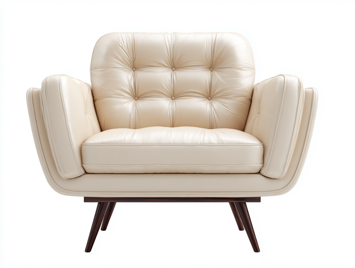 Fauteuil - cuir synthétique-bois - 102x85x89 cm - crème-bois foncé - capitonné rétro-Madorvahome