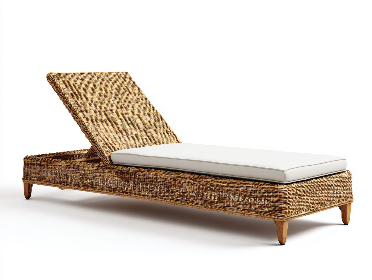 Bain de soleil - rotin - 200x72x58 cm - naturel-blanc cassé - style bohème-Madorvahome