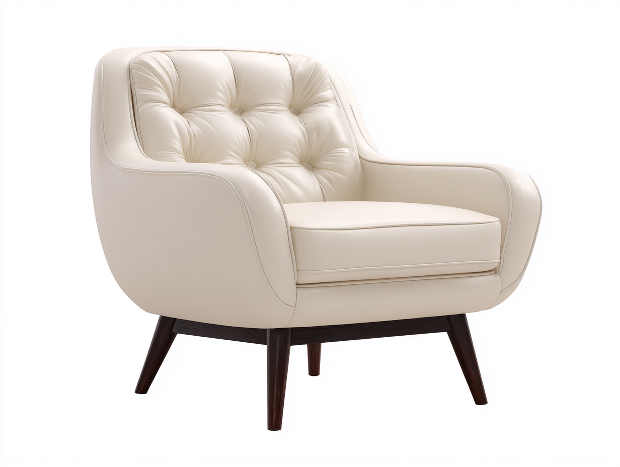 Fauteuil - cuir synthétique-bois - 94x86x90 cm - crème-bois foncé - capitonné moderne-Madorvahome