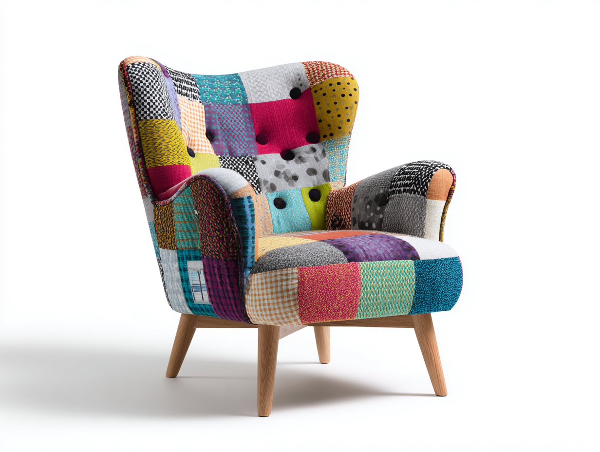 Fauteuil - tissu-bois - 78x84x97 cm - multicolore-noir-bois naturel - vintage-Madorvahome
