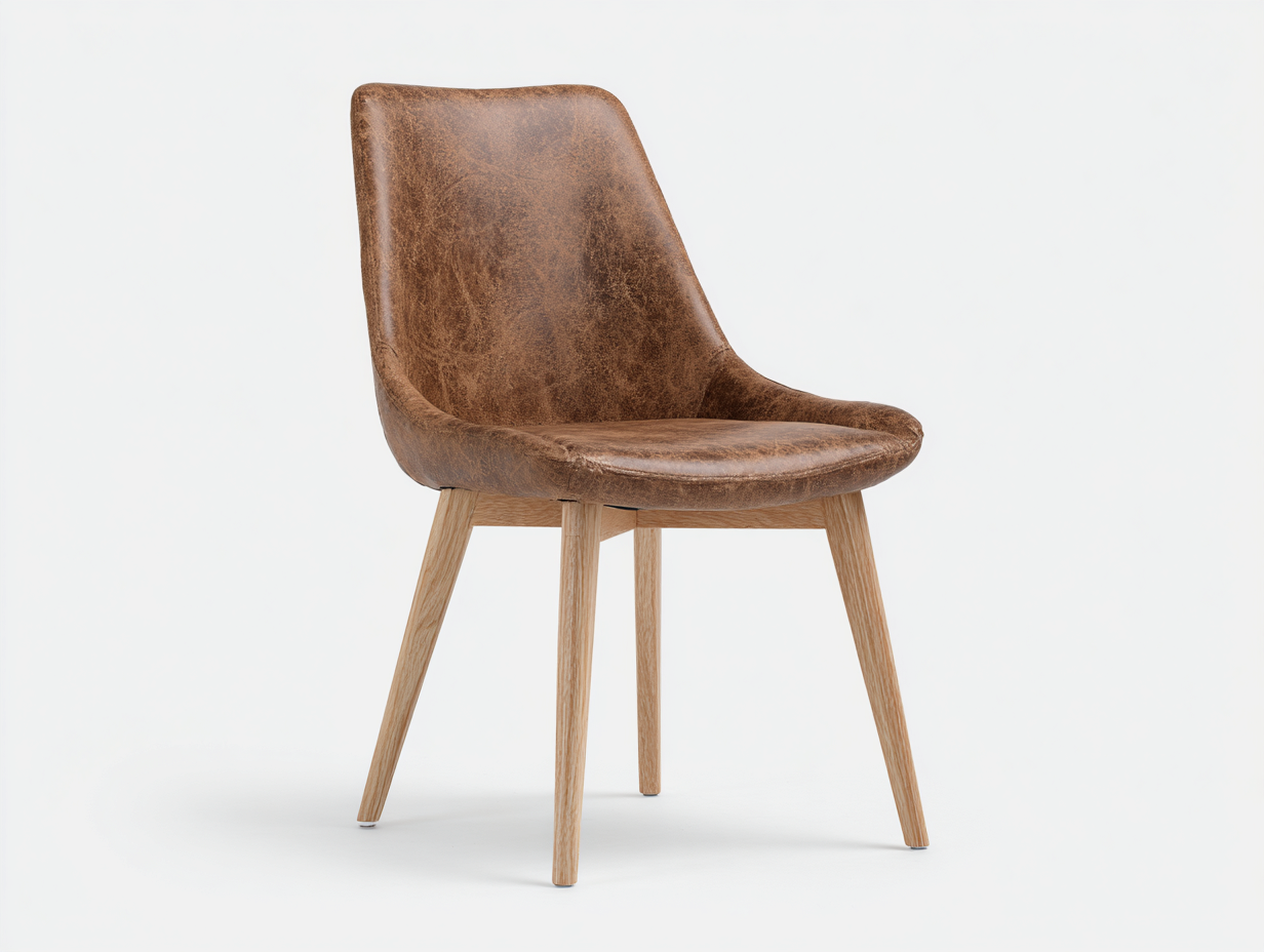 Chaise de salle à manger - simili cuir-bois - 54x57x85 cm - brun-naturel - design contemporain-Monorsonest