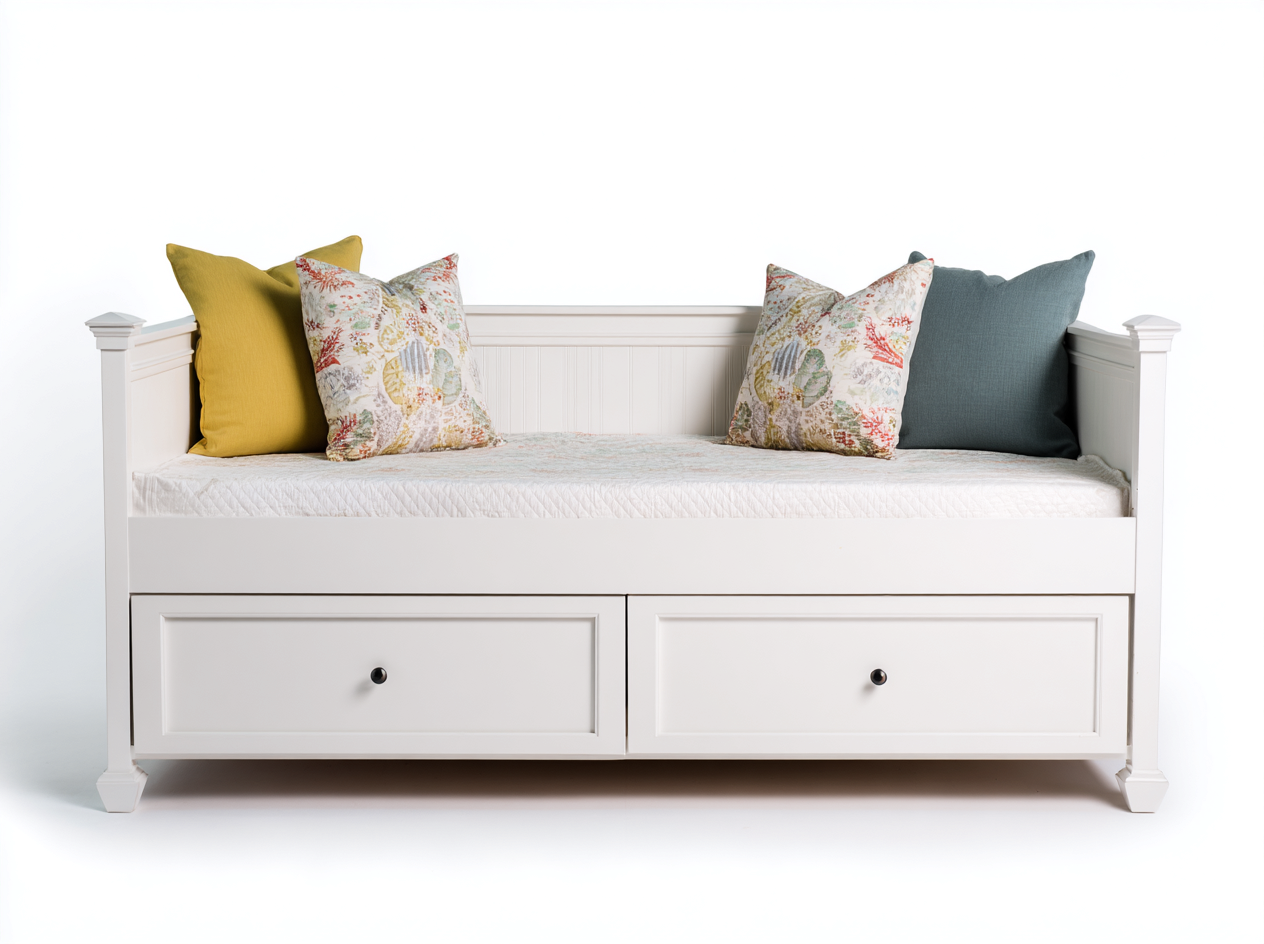 Canapé lit - bois - 213x95x91 cm - blanc cassé - style classique-Monorsonest