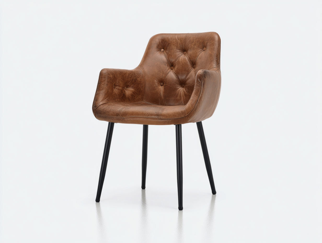 Chaise de salle à manger - simili cuir-métal - 59x57x83 cm - marron-noir - style capitonné-Monorsonest