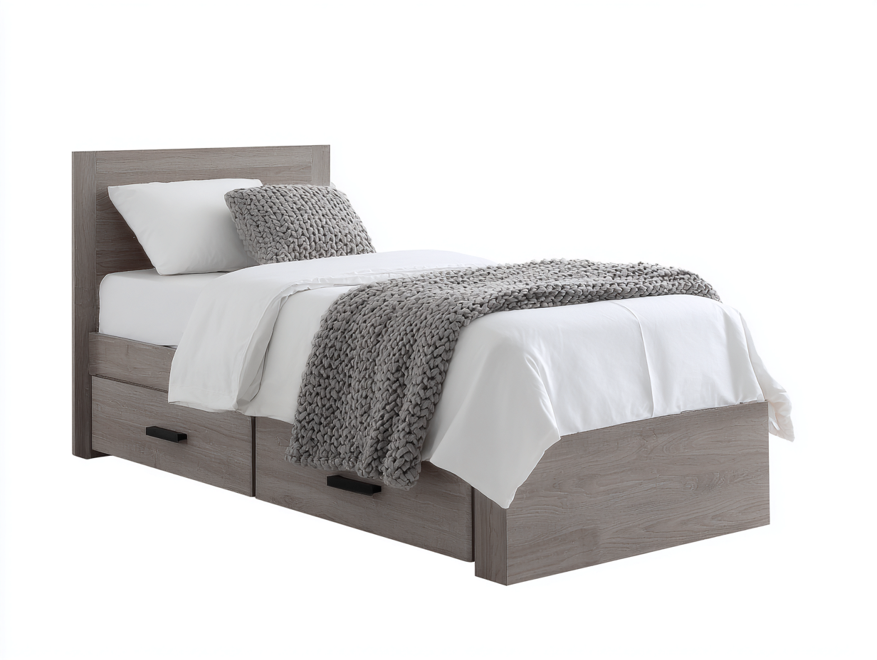 Lit simple - bois - 208 x 102 x 108 cm - chêne gris clair - style contemporain-Monorsonest