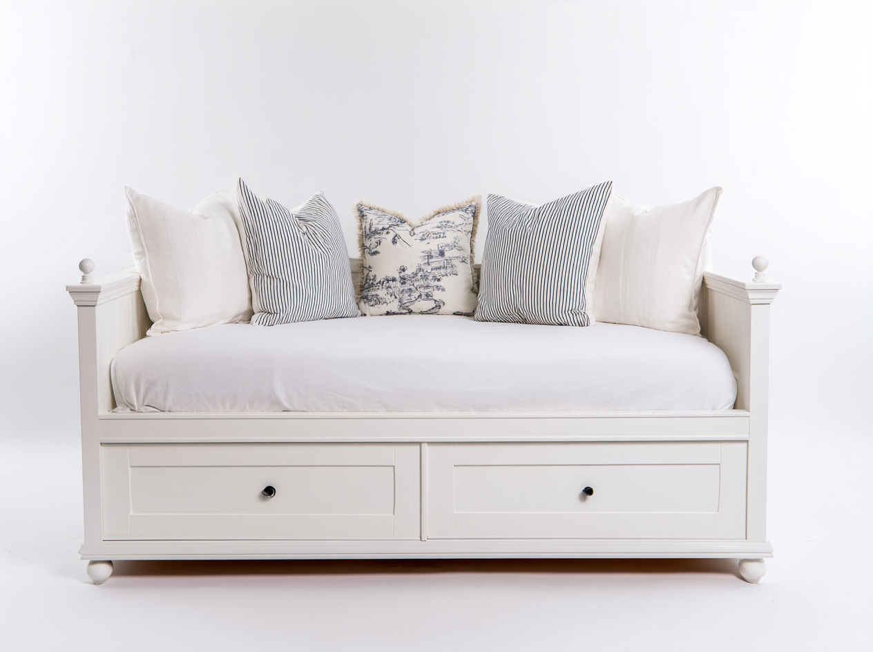 Canapé lit - bois - 211x94x93 cm - blanc cassé - style classique-Monorsonest