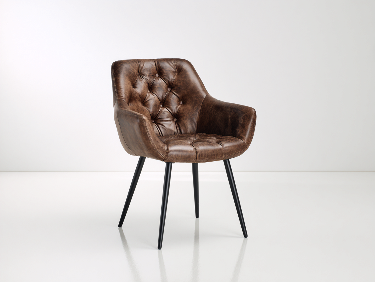 Chaise de salle à manger - simili cuir-métal - 61x58x84 cm - brun foncé-noir - style capitonné-Monorsonest