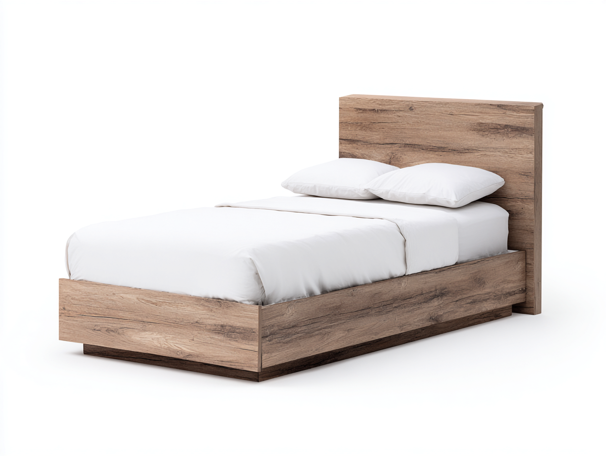 Lit simple - bois - 209 x 103 x 96 cm - chêne naturel - style contemporain-Monorsonest