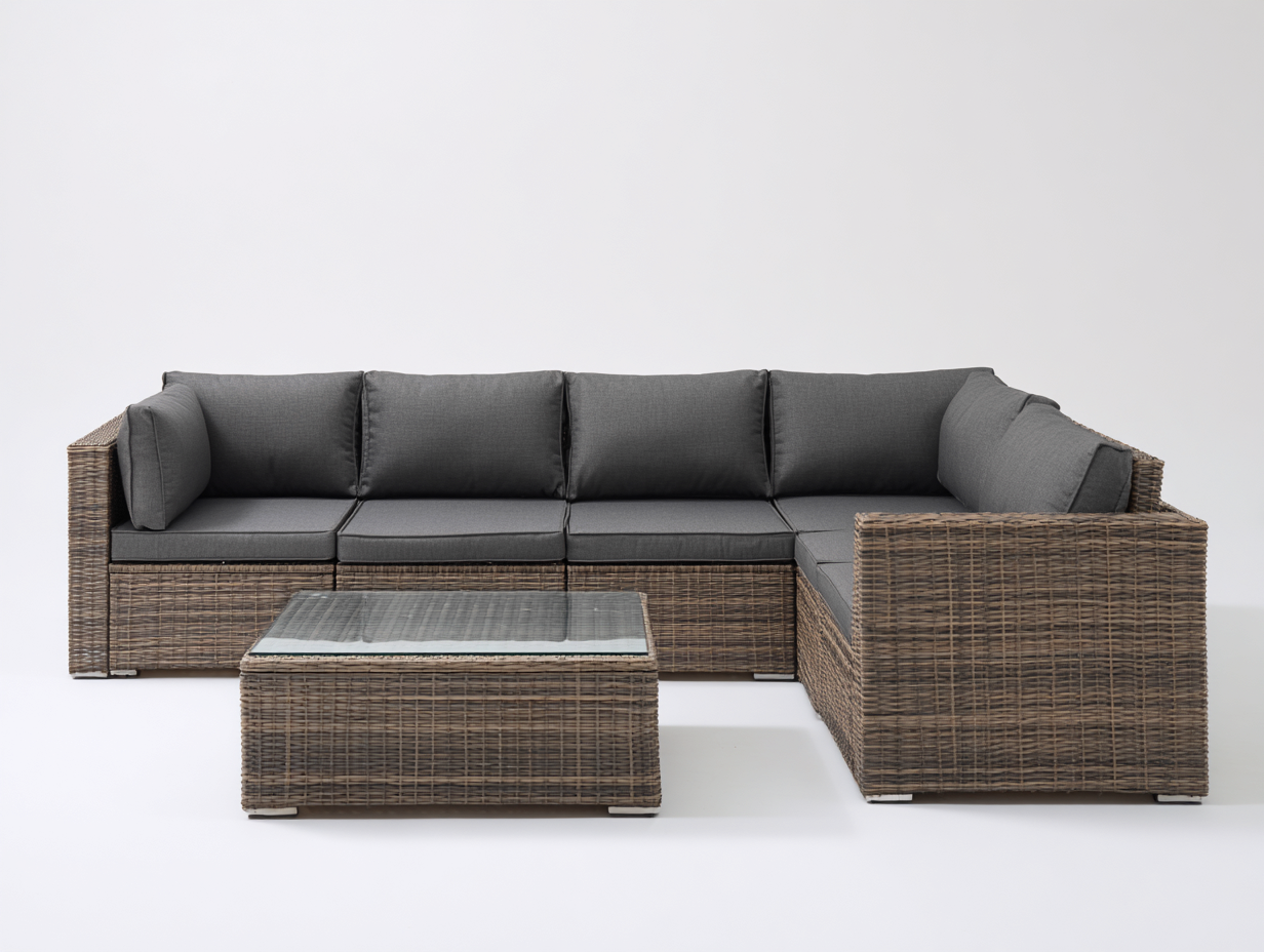 Canapé de jardin - Résine tressée - Tissu - Verre - 300x220x75 cm - Naturel-Gris-Transparent - Moderne extérieur-Monorsonest