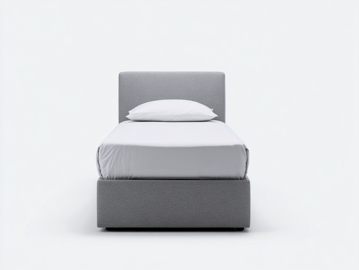 Lit simple - tissu - bois - 206 x 101 x 104 cm - gris-noir - style moderne-Monorsonest