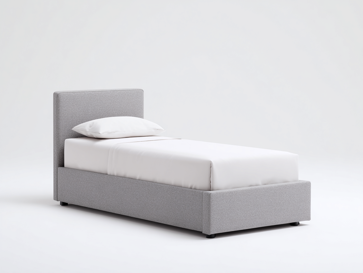 Lit simple - tissu - bois - 207 x 102 x 106 cm - gris-noir - style moderne-Monorsonest