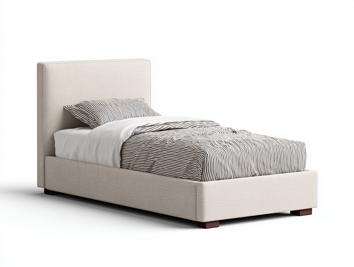 Lit simple - tissu - bois - 210 x 104 x 116 cm - beige-marron - style contemporain-Monorsonest