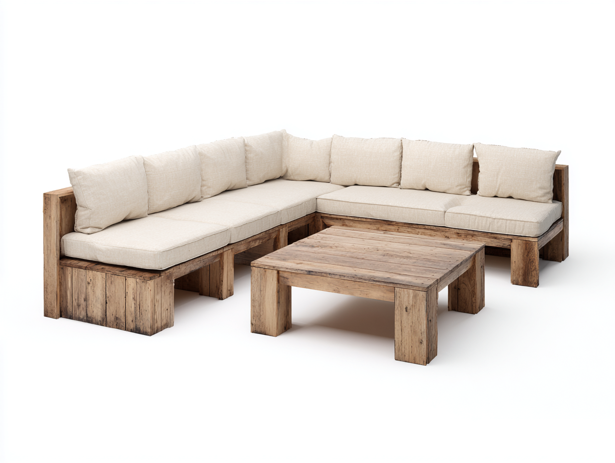 Canapé de jardin - Bois - Tissu - 250x250x72 cm - Bois naturel-Beige - Rustique extérieur-Monorsonest