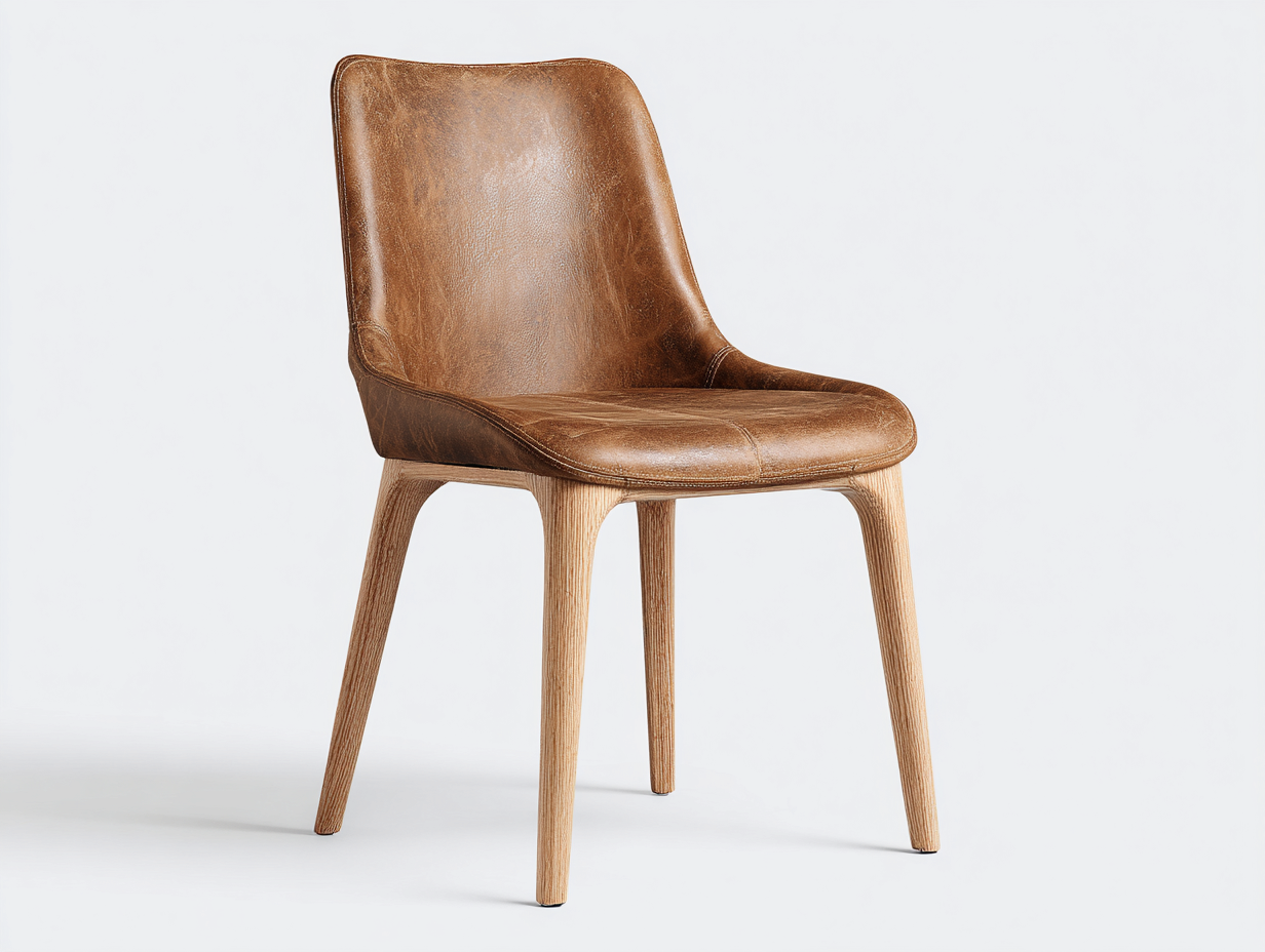 Chaise de salle à manger - simili cuir-bois - 53x56x88 cm - brun-naturel - design contemporain-Monorsonest