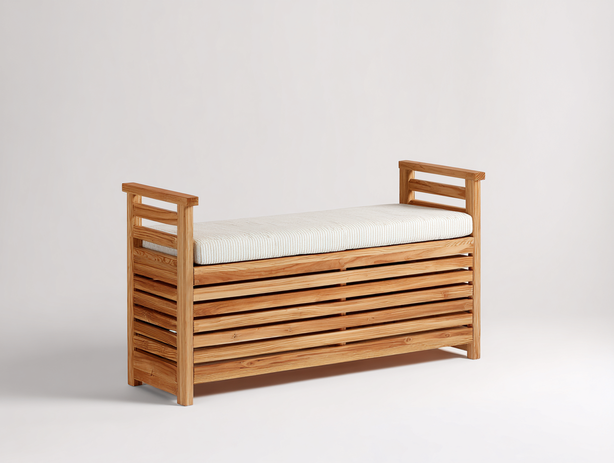 Banc de jardin - Bois-Polyester - 128x45x72 cm - Naturel-Écru - Style scandinave à lattes-Monorsonest